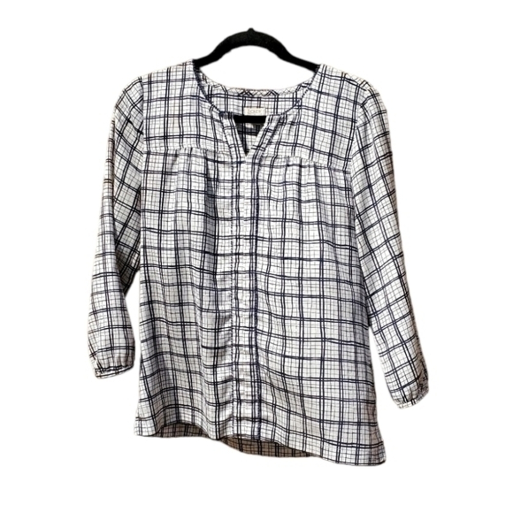 J. Crew Plaid Striped Silky Pullover Blouse Size XS